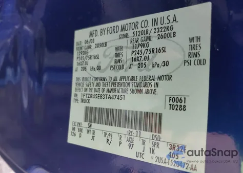 2003 Ford Ranger Edge/Xlt из США, поврежденный, VIN 1FTZR45E83TA47451